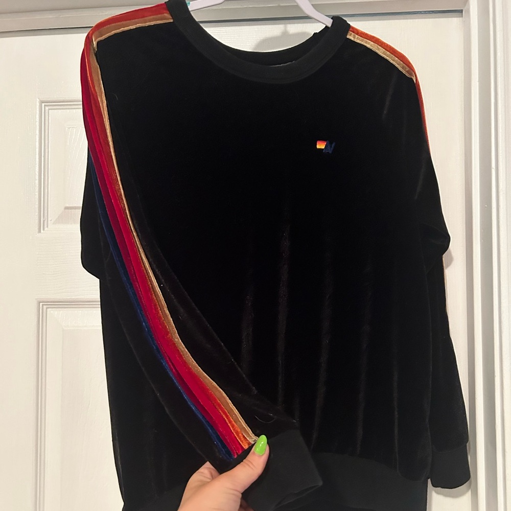 Aviator Nation Black Velvet 5-Stripe Sweatshirt